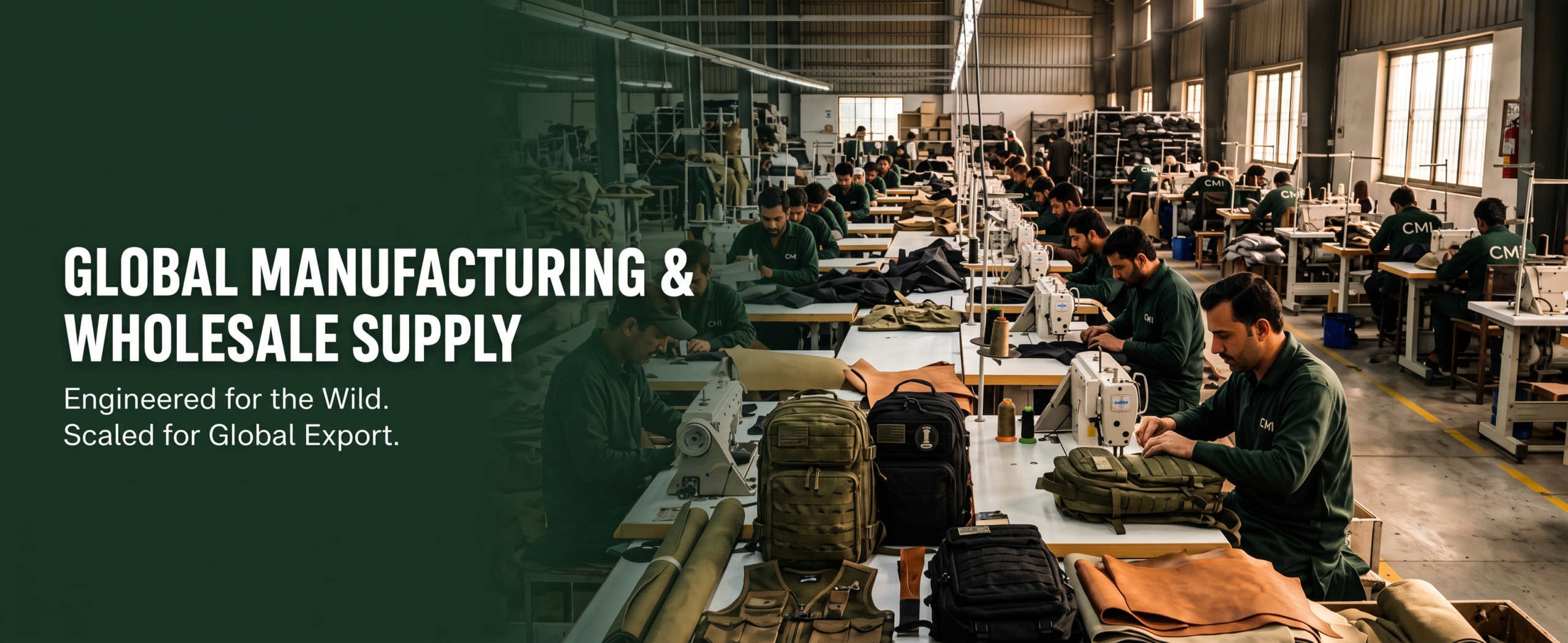 Common Man Industry large-scale B2B manufacturing and export facility for rugged outdoor gear and tactical supplies